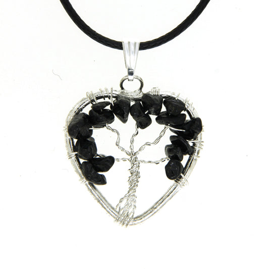 Black Obsidian Heart "Tree of Life" Pendant