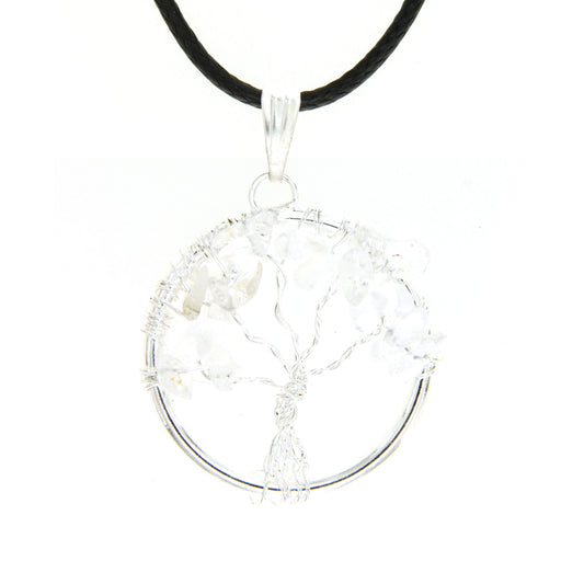 Clear Quartz Circle “Tree of Life" Pendant