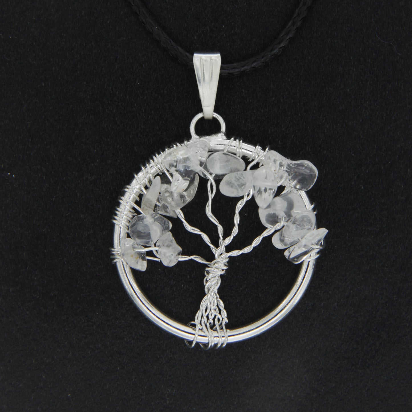 Clear Quartz Circle “Tree of Life" Pendant