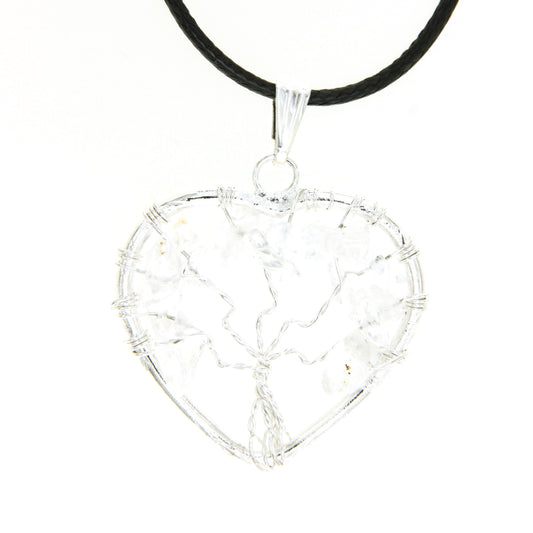 Clear Quartz Heart "Tree of Life" Pendant