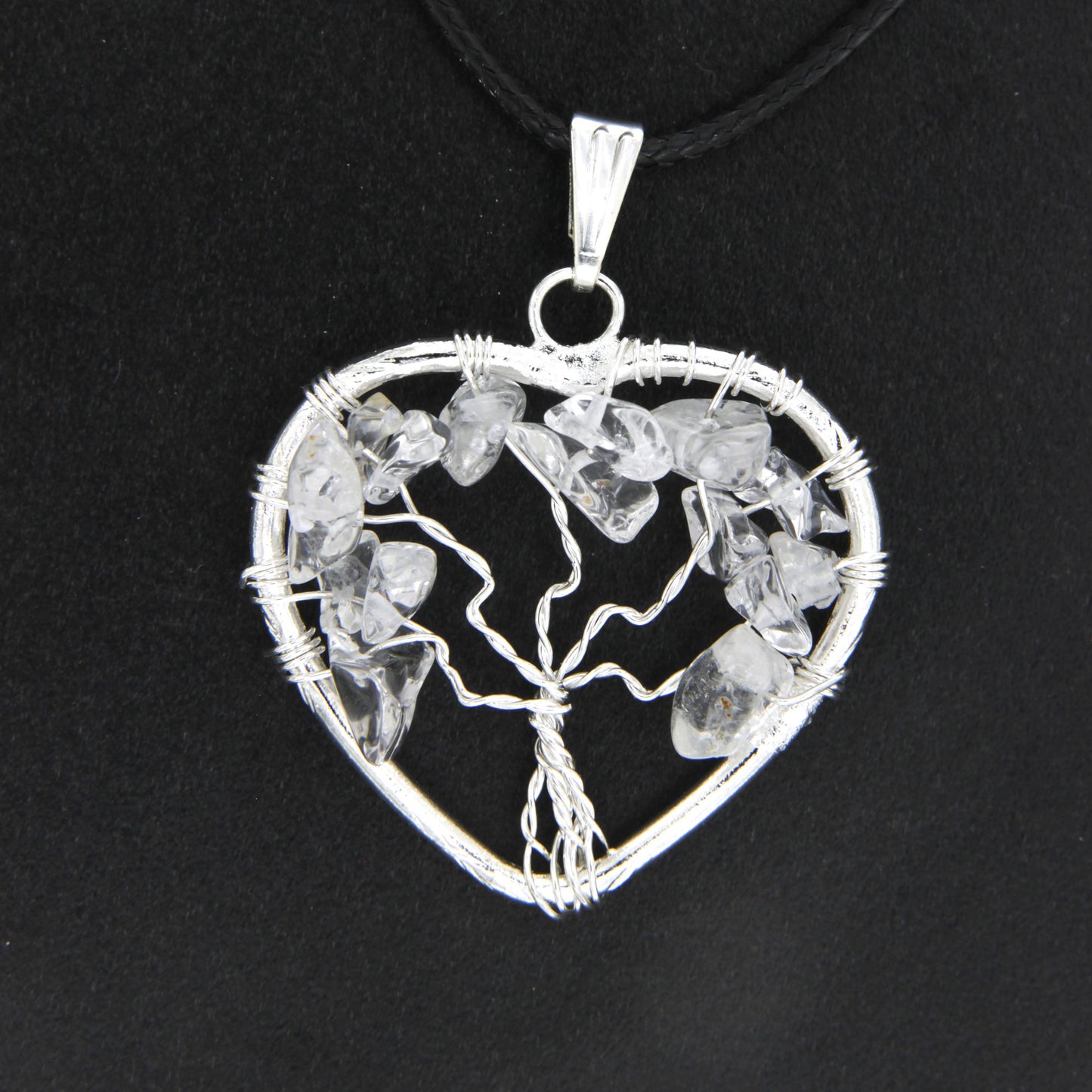 Clear Quartz Heart "Tree of Life" Pendant