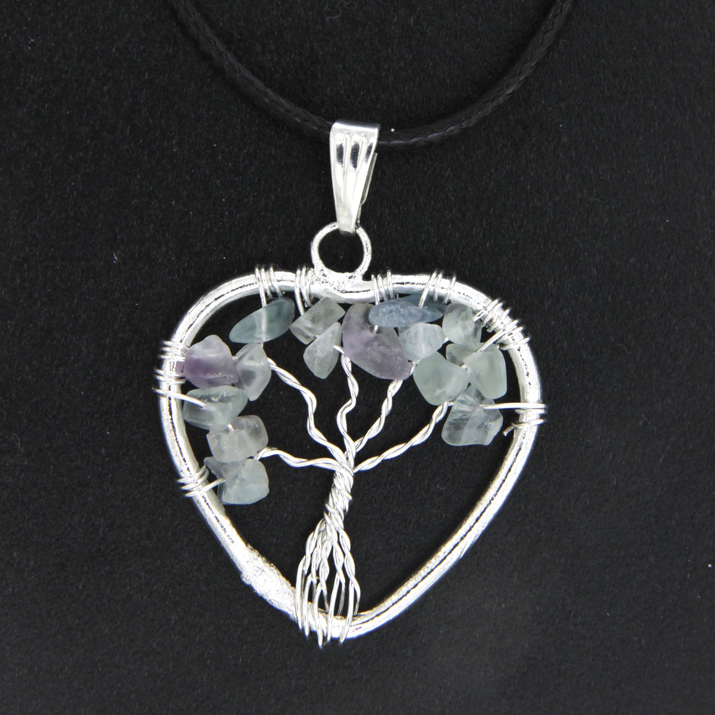 Flourite Heart "Tree of Life" Pendant