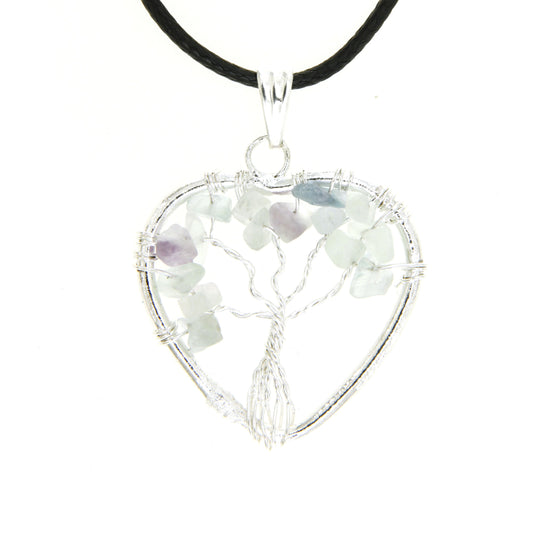 Flourite Heart "Tree of Life" Pendant