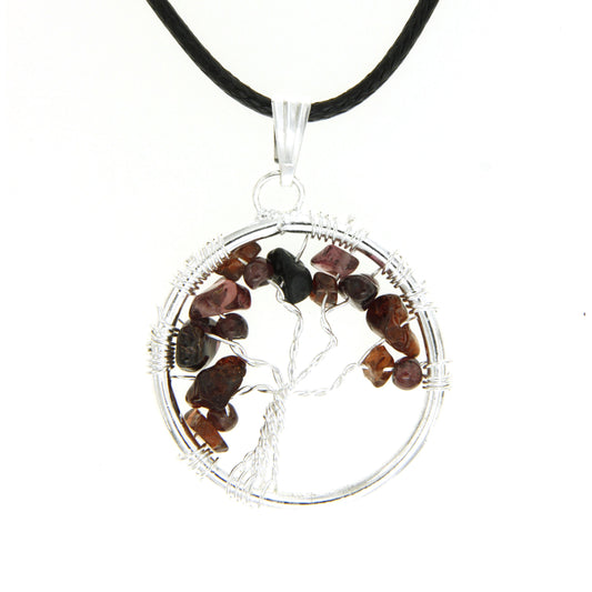 Garnet Circle “Tree of Life" Pendant