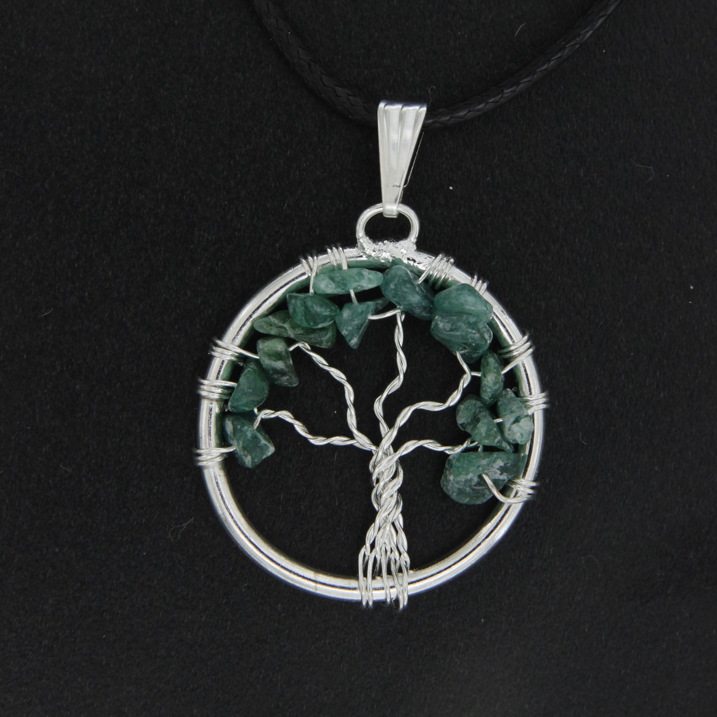 Green Aventurine Circle “Tree of Life" Pendant