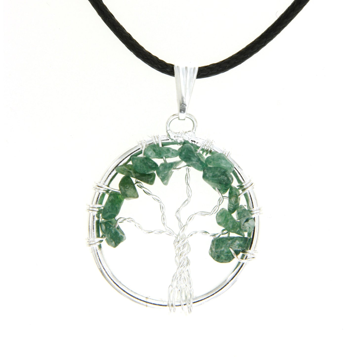 Green Aventurine Circle “Tree of Life" Pendant