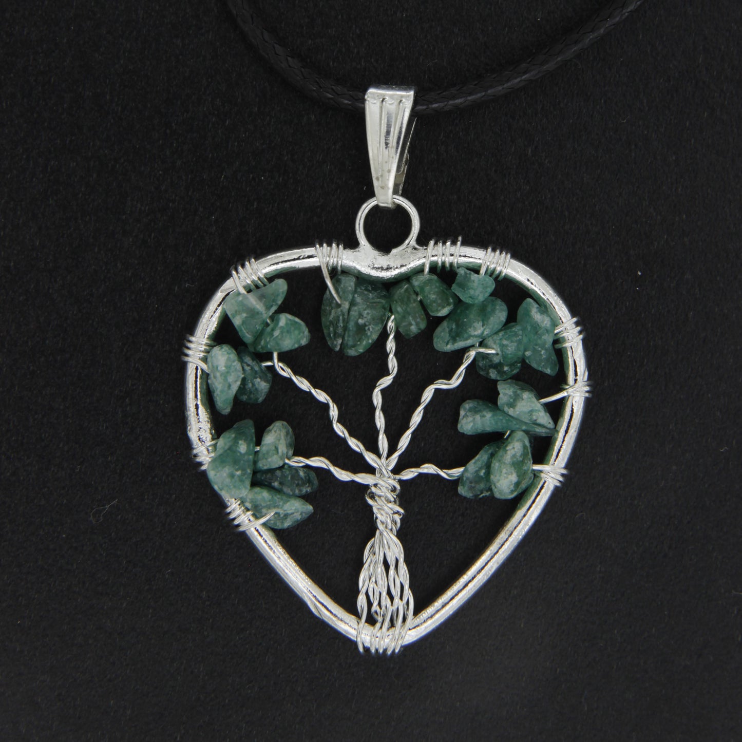 Green Aventurine Heart "Tree of Life" Pendant