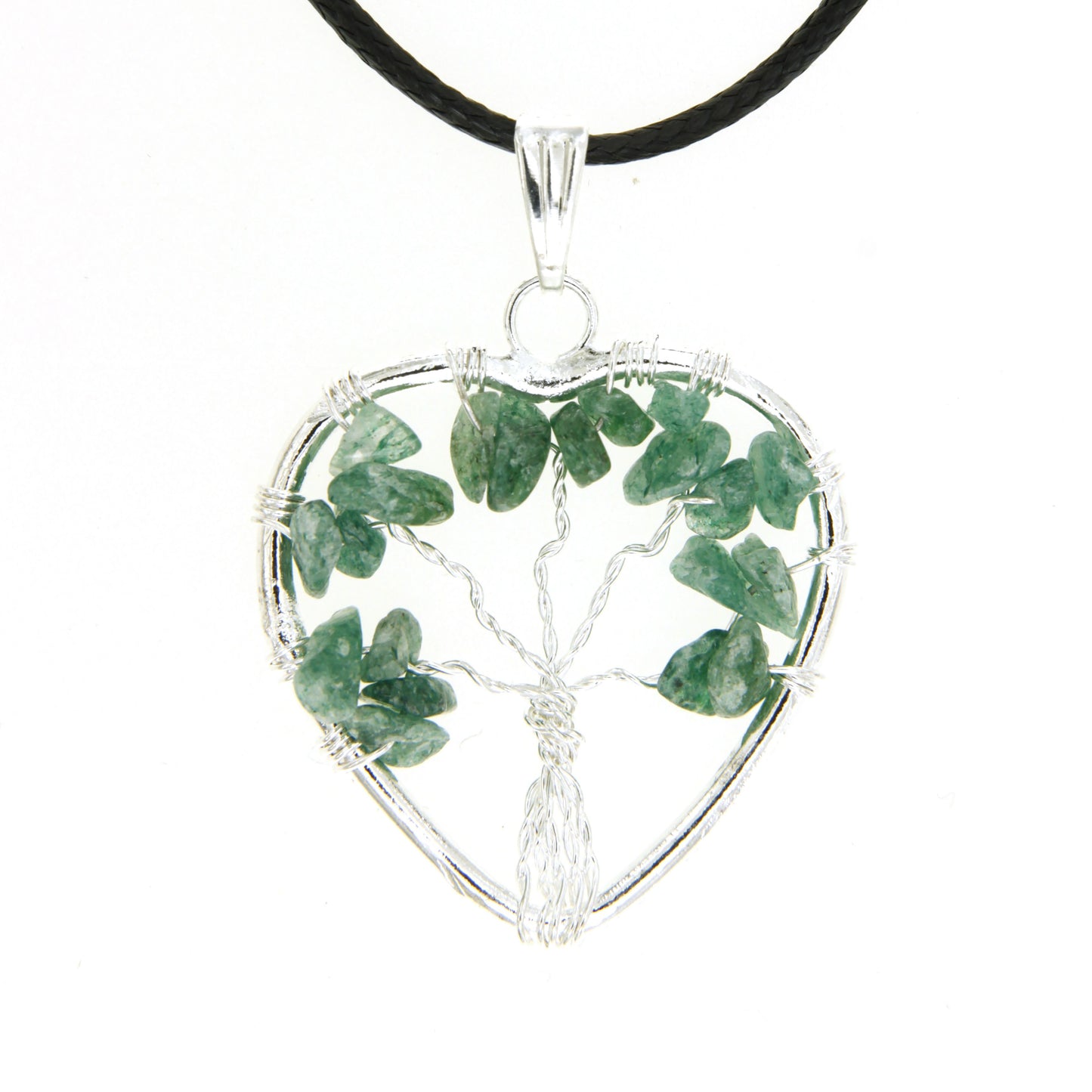 Green Aventurine Heart "Tree of Life" Pendant