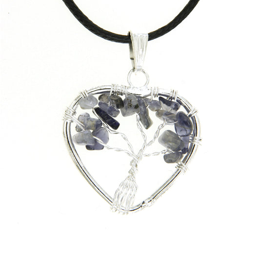 Iolite Heart "Tree of Life" Pendant