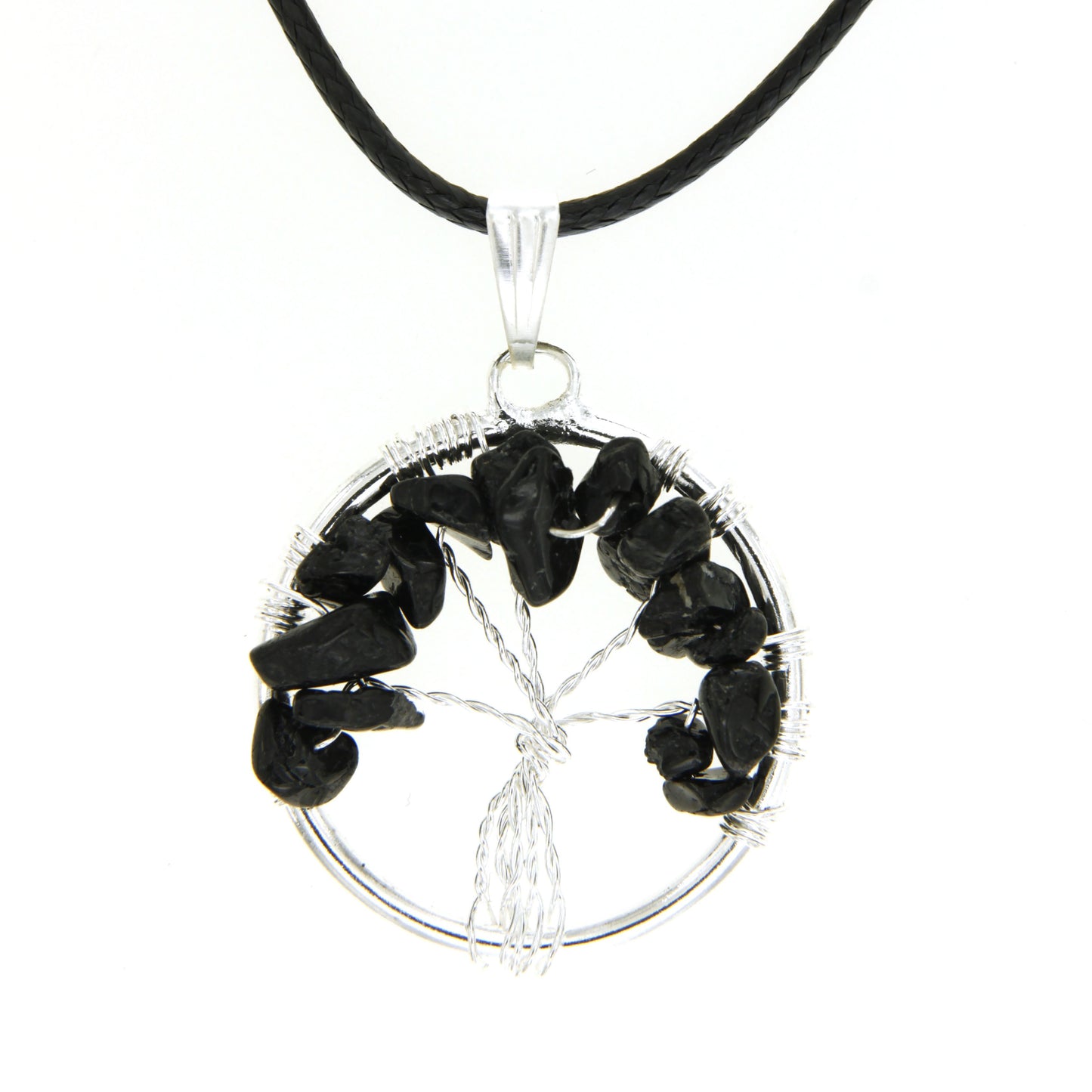 Black Obsidian Circle "Tree of Life" Pendant