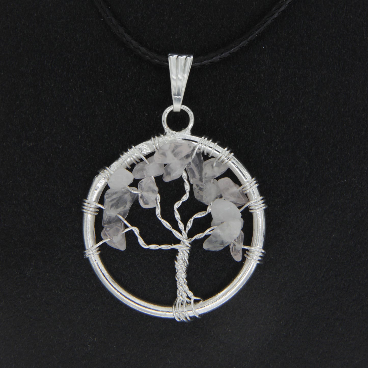 Rose Quartz Circle “Tree of Life" Pendant