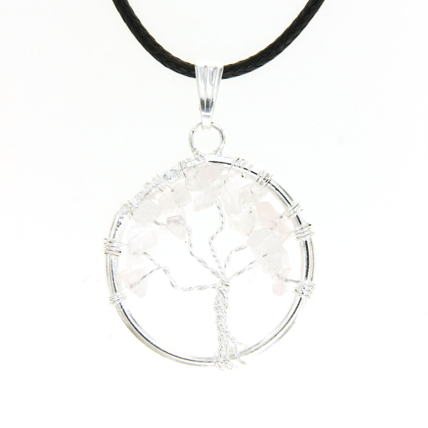 Rose Quartz Circle “Tree of Life" Pendant