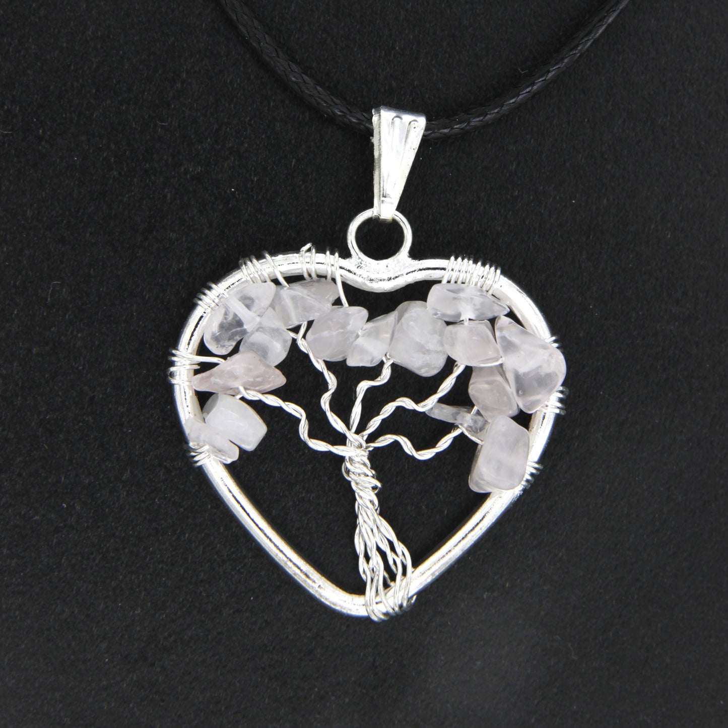 Rose Quartz Heart "Tree of Life" Pendant